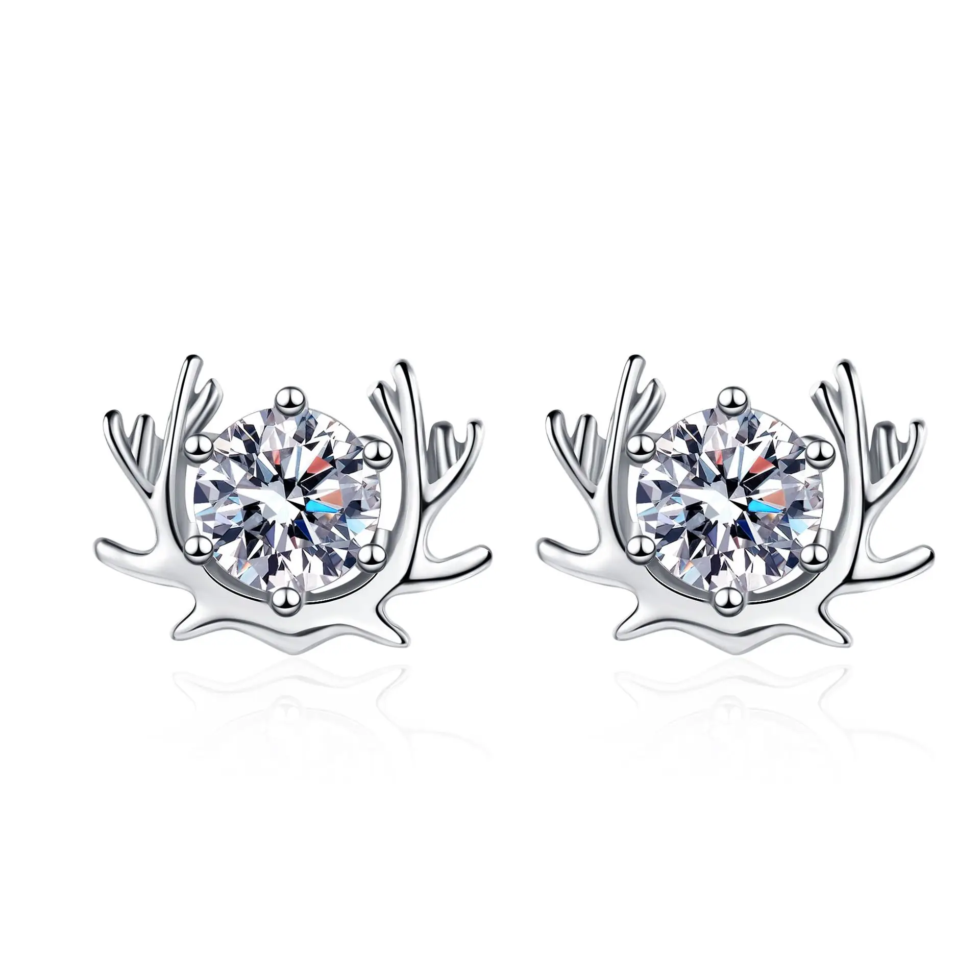 925 pass diamond test d color wholesale Christmas Antler vvs real gra moissanite stud earring for women