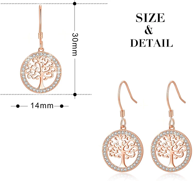 Mother Day Gift Tree of Life Dangle Earrings 925 Sterling Silver Ear Ring Hook