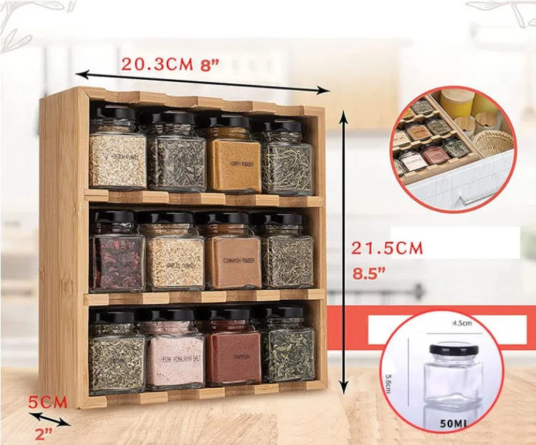 Sample Available Wholesale 3 Tiers Bamboo Organizer 12-Jar Wooden Spice Rack Set Bamboo Spices Organizer Rack