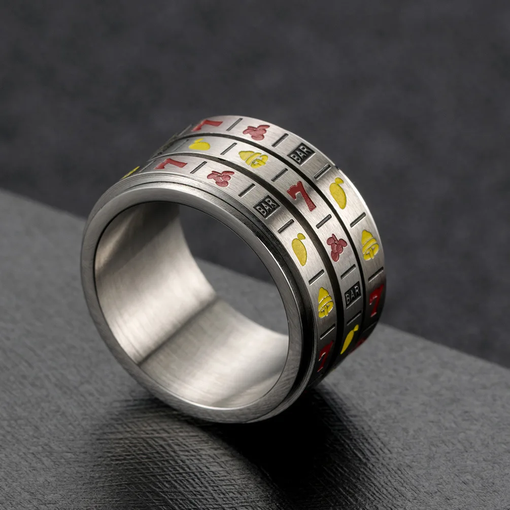 Vintage Game Machine Jewelry Fidget Ring Titanium Steel Rotate Freely Anxiety Ring for Party