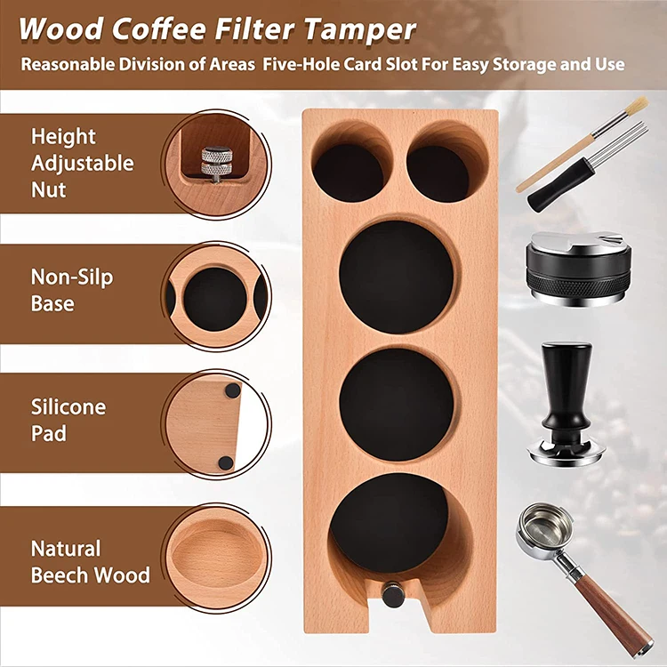 Espresso Accessories EWDT Tool Espresso Distribution Tools Wooden Holder Custom Wood Products Coffee Tamper Station PS Brown 71g