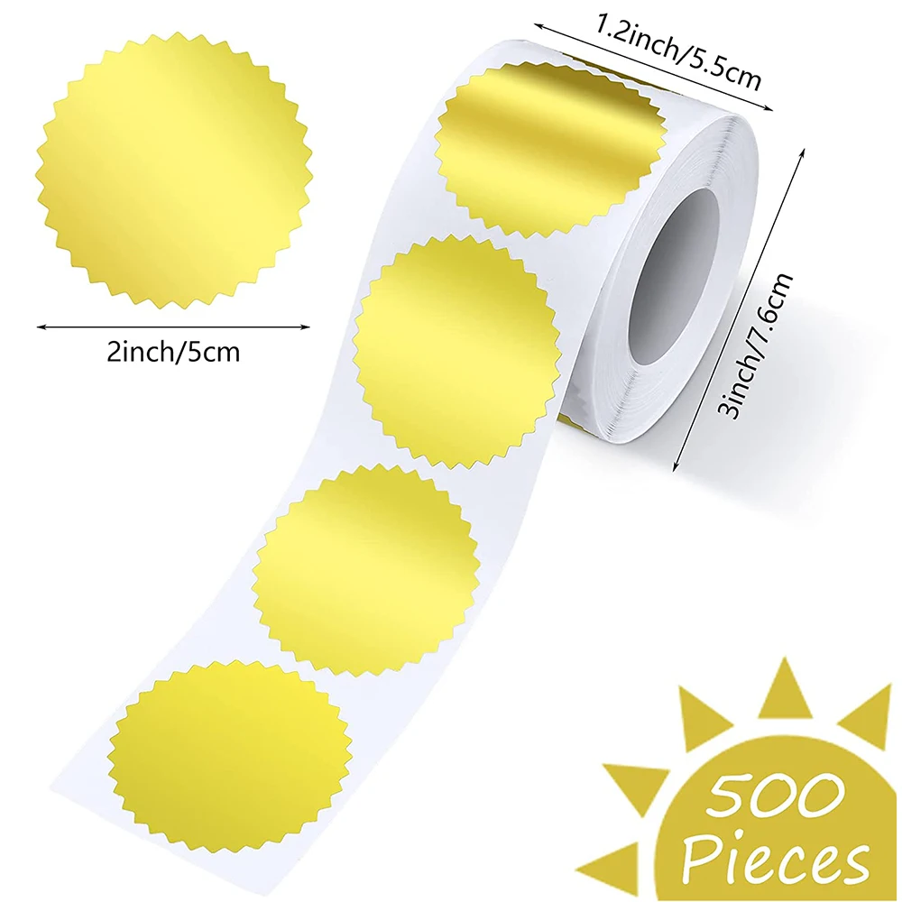 500pcs per roll Embossing Stickers Self Adhesive Label Foil Blank Metallic Gold Certificate Seals for Envelope Package