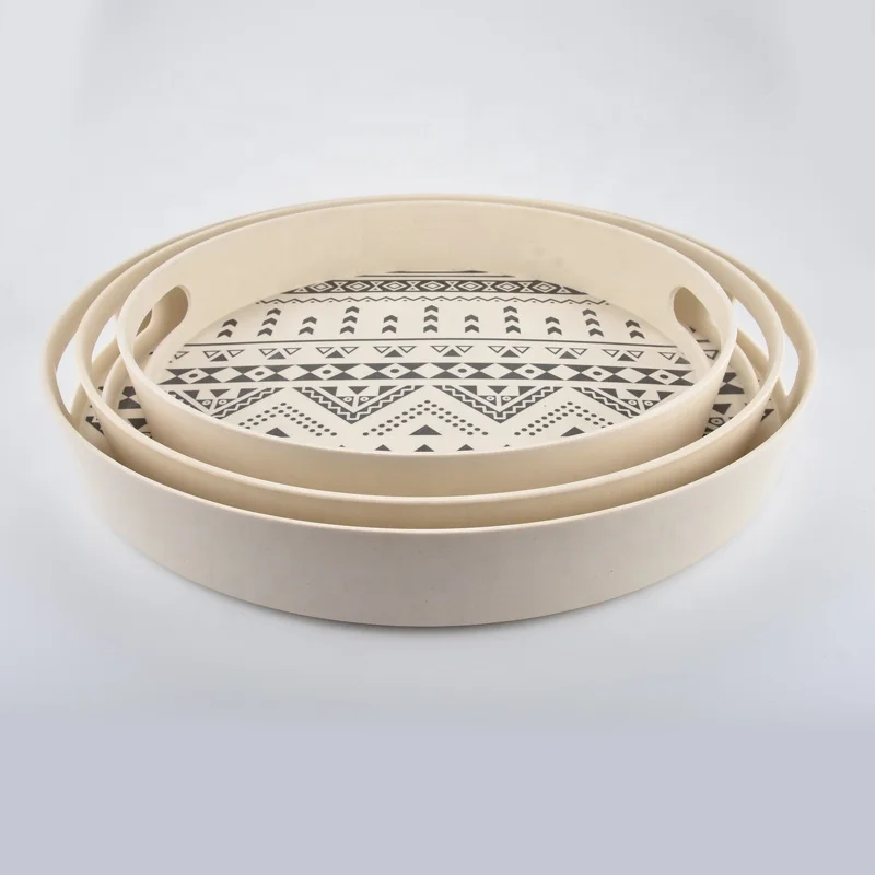 
Eco Bamboo Fiber Serving Tray Round Snack Food Tray 