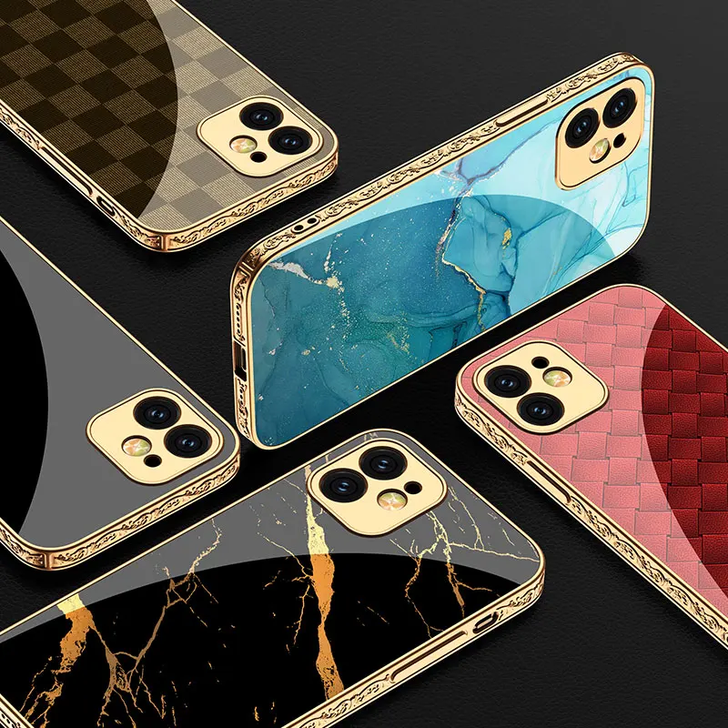 Luxury High Quality Camera Lens Protection Shockproof Plating Glass Phone Case For iPhone 12 Pro Max Mobile Phone Back Cover Bag