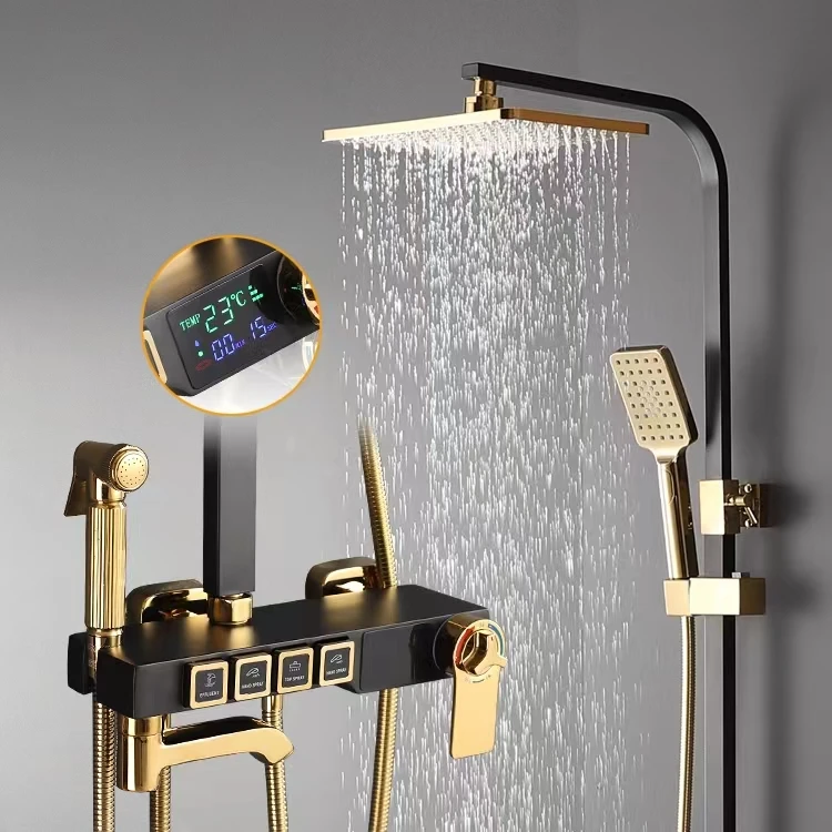 Square Sliver Color Pressurized Waterfall Shower Head Bath & Shower Faucets Brass Bathroom Shower Set