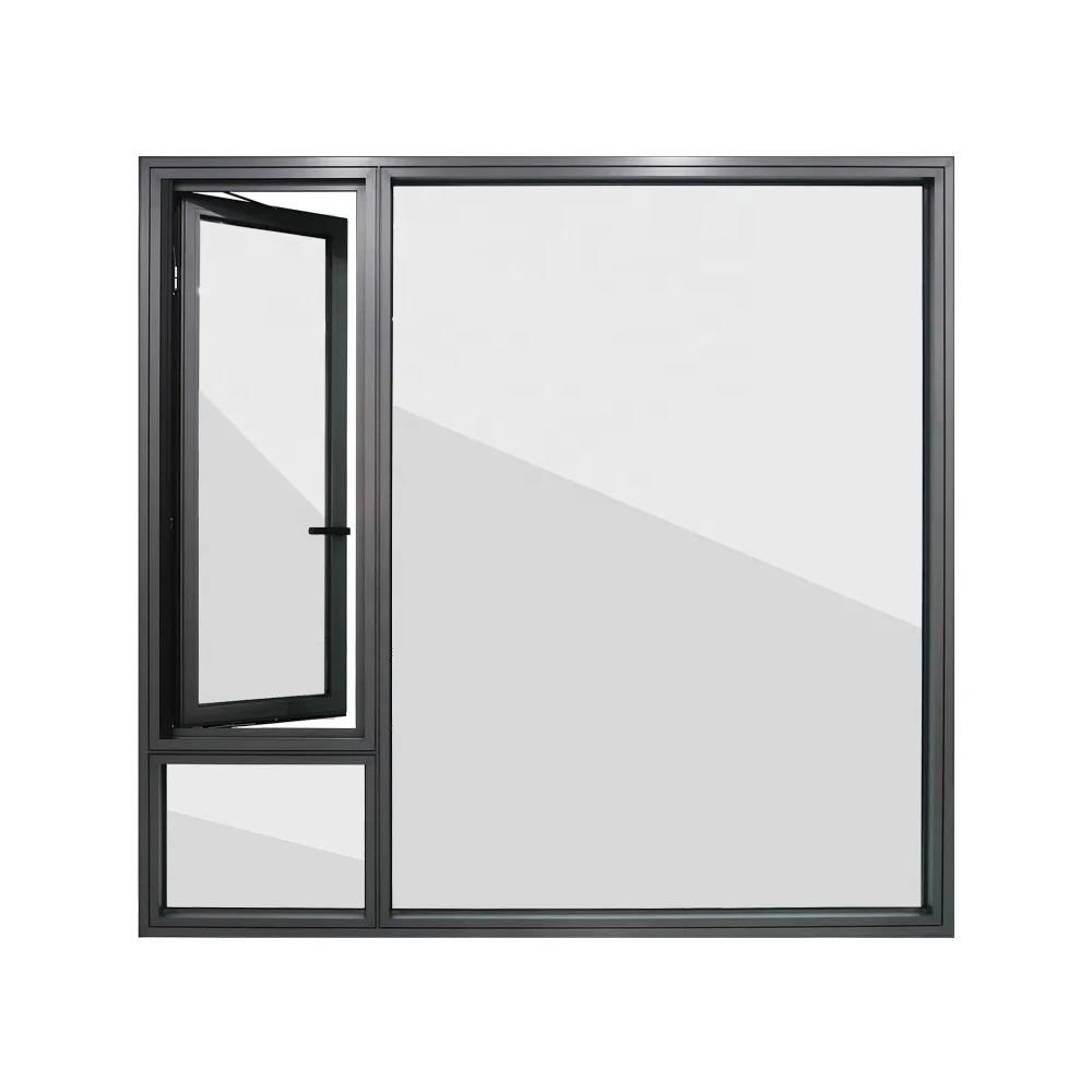 ROGENILAN 568 series wood color aluminum double glazed casement window with Magnetic control built-in shutter