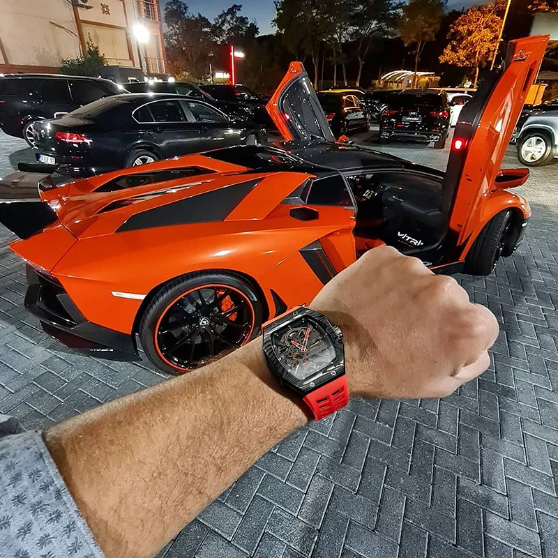 JINLERY Square Skeleton Automatic Mechanical Watch with  Waterproof Luminous Sapphire Mirror Wrist Watches For Man