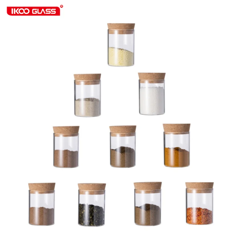 Мини-банки для специй из боросиликатного стекла с деревянными пробковыми крышками Прозрачная Стеклянная емкость хранения еды сервировки чая кофе