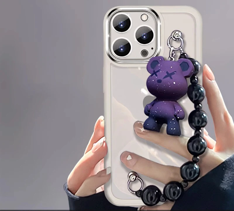 Cute Bear Bracelet Lens Protection Transparent Silicone Phone Case Cover For iPhone 15 14 13 12 11 Pro Max Plus