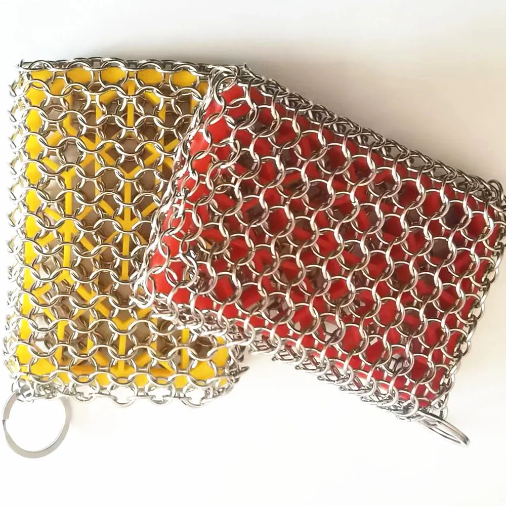 2024 new arrivals kitchen Cast Iron Cleaner Stainless Steel Skillet Chainmail Scrubber Cleaner with Silicone Insert Room Spa
