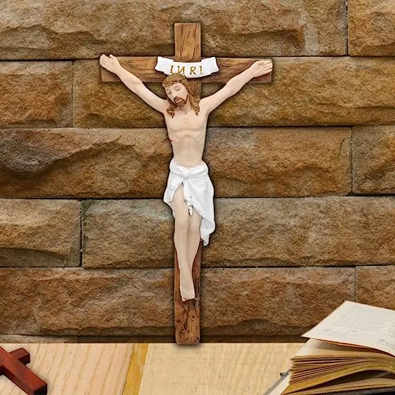 Polyresin Wall Cross Crucifix Jesus Christ Nailed On The INRI Cross Wall Decoration for Christmas, Communion and Nativity