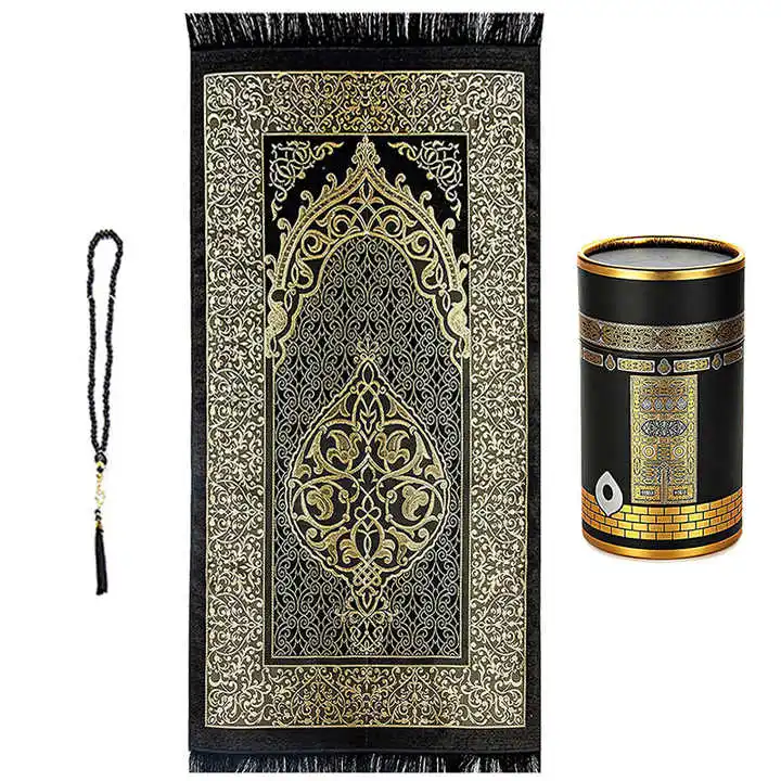 luxury islamic Mosque prayer mat set 100% polyester material super soft muslim prayer rug for Ramadan