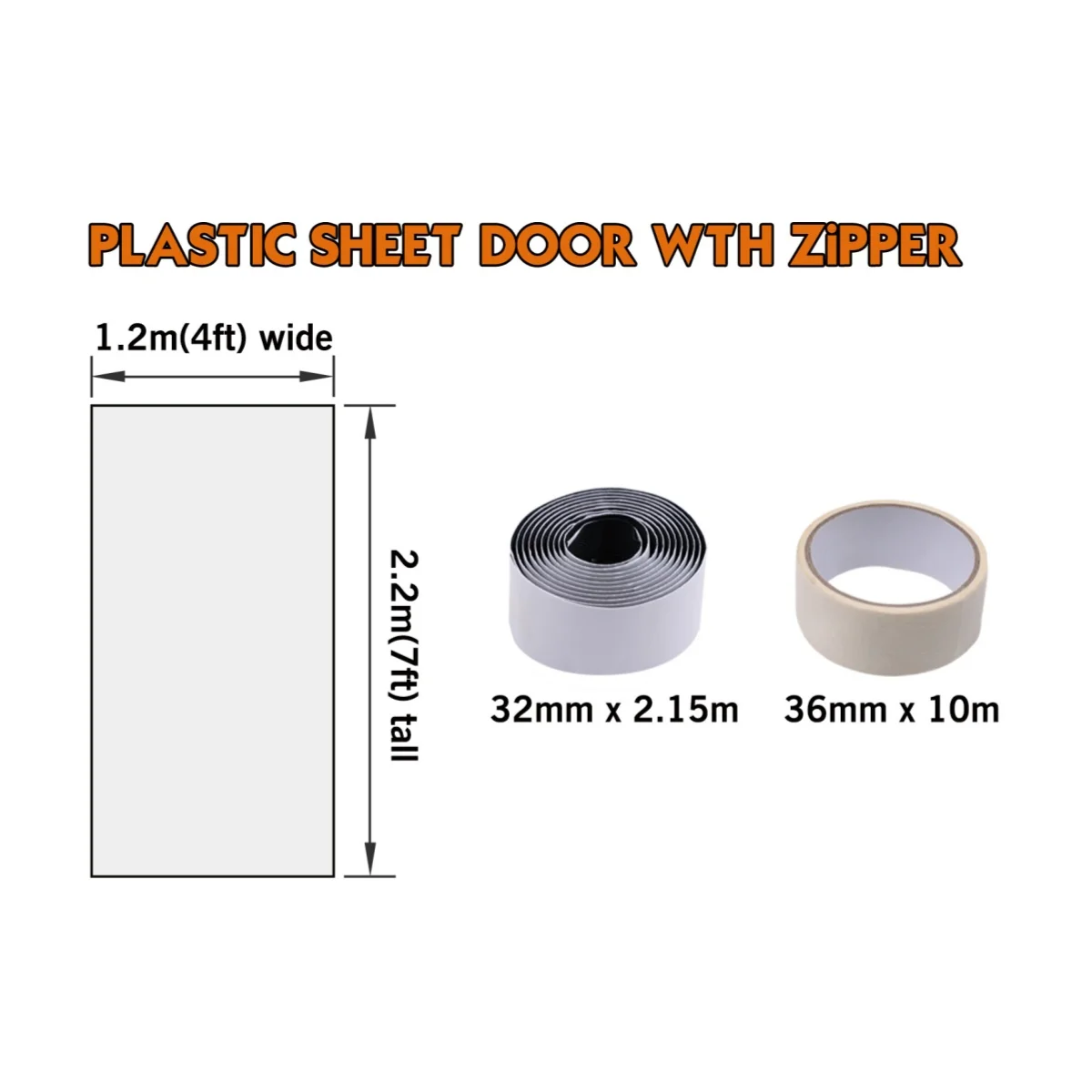 ROLLINGDOG Plastic Sheet Door With Zip 80241 Easy Installation Construction Curtain Dust Barrier Plastic Cover