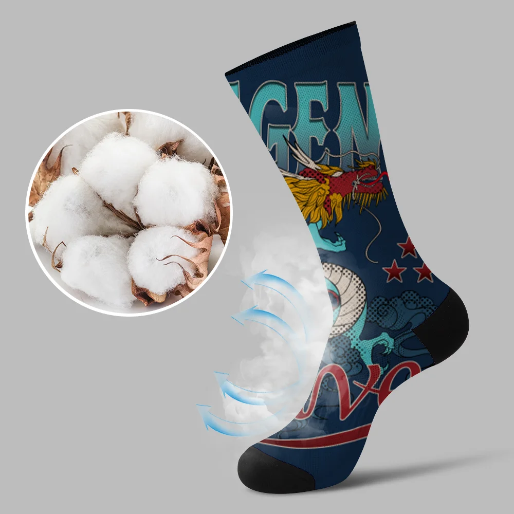 2022 New style All over printed Dragon fancy novelty crew outdoor breathable socks  Wholesale custom your own logo pattern socks