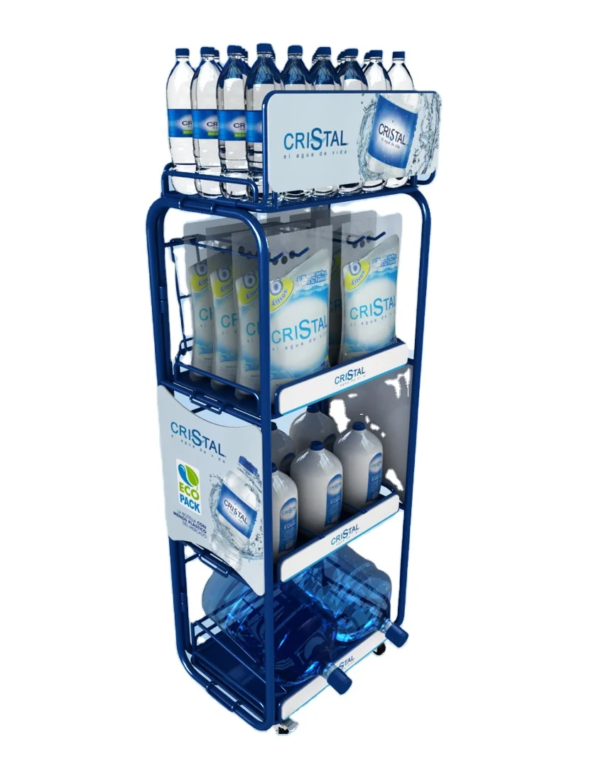 Purified Water Retail Display Metal Drink Display Rack