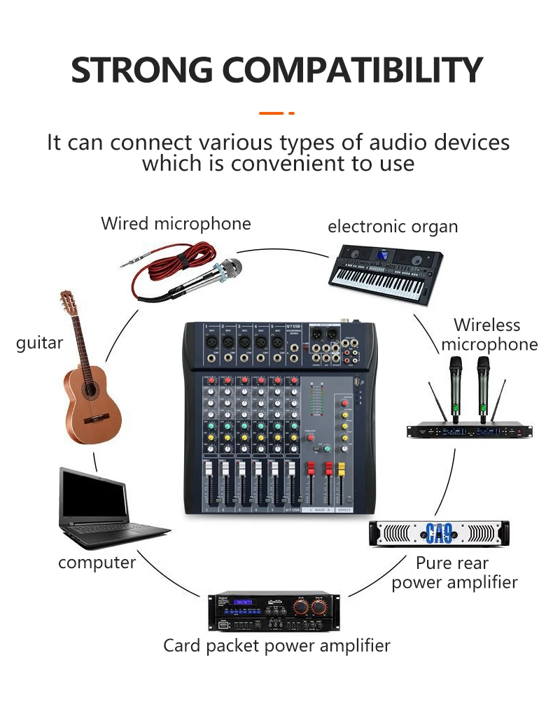 Professional Digital Mixing Console Mini Digital Powered Dj Audio Mixer Sound With Podcast Condenser Wireless Microphone