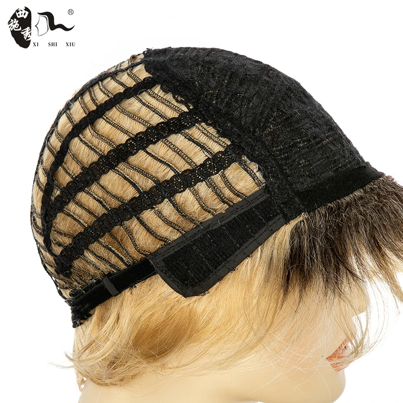 XISHIXIUHAIR Fluffy Short Wig for white women Blonde Synthetic Curly Short Hair Wig Ombre color