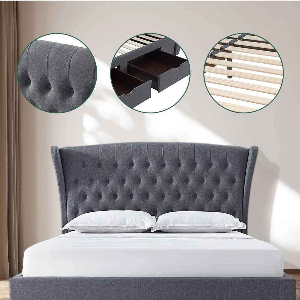 Airland, оптовая продажа, кровать из массива дерева с обивкой, односпальная, двухспальная, двуспальная, полноразмерная современная кровать для отеля с ящиком для хранения