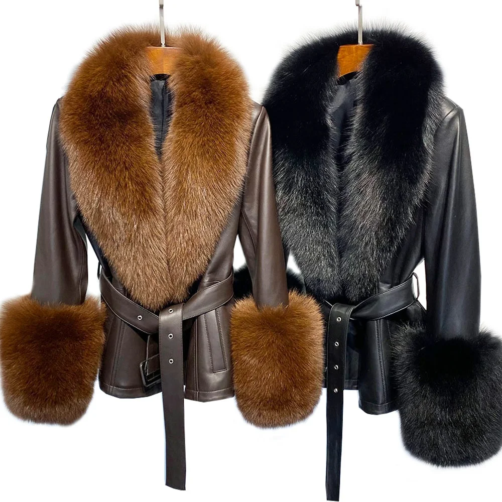Leather Fur Jacket 2023 Autumn New Fur Collar Leather Jacket Women Elegant Ladies Leather Coat