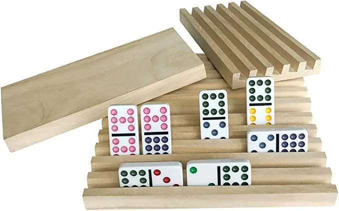 Wooden Domino Tray Rack Mexican Train Wooden Pallet Rack Chicken Feet Wooden Storage Rack, Dominoes Not Included