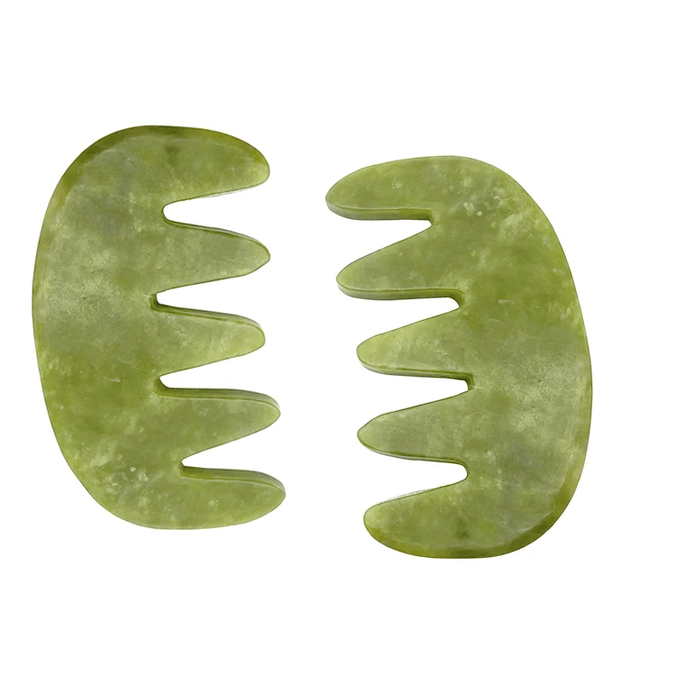 Natural Dark Green Jade  Material Gua Sha Comb Jade Massage Tool Moon Shape Scraping Massage Hair Comb Without Box