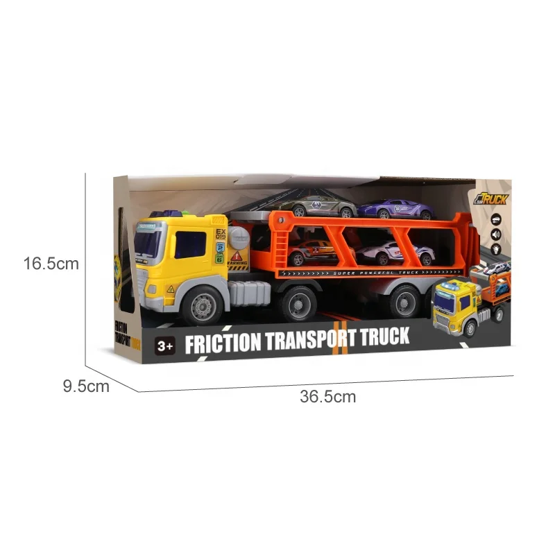Lights And Sounds  pull back car Trailer Engineering Pull Back Vehicle Car Carrier Truck for kids