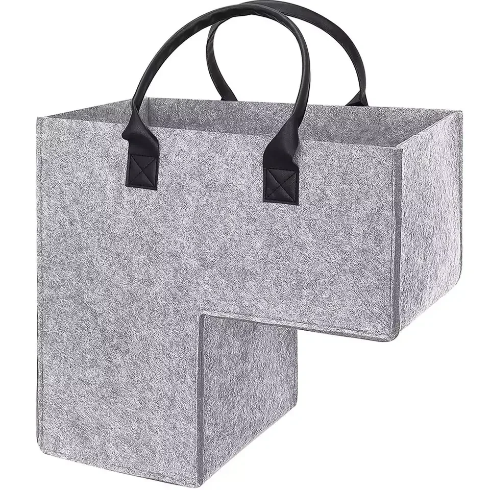 Felt Stair Basket With Leather Handles Eco Friendly Staircase Toys Baskets Felt Stair Organizer Storage Box