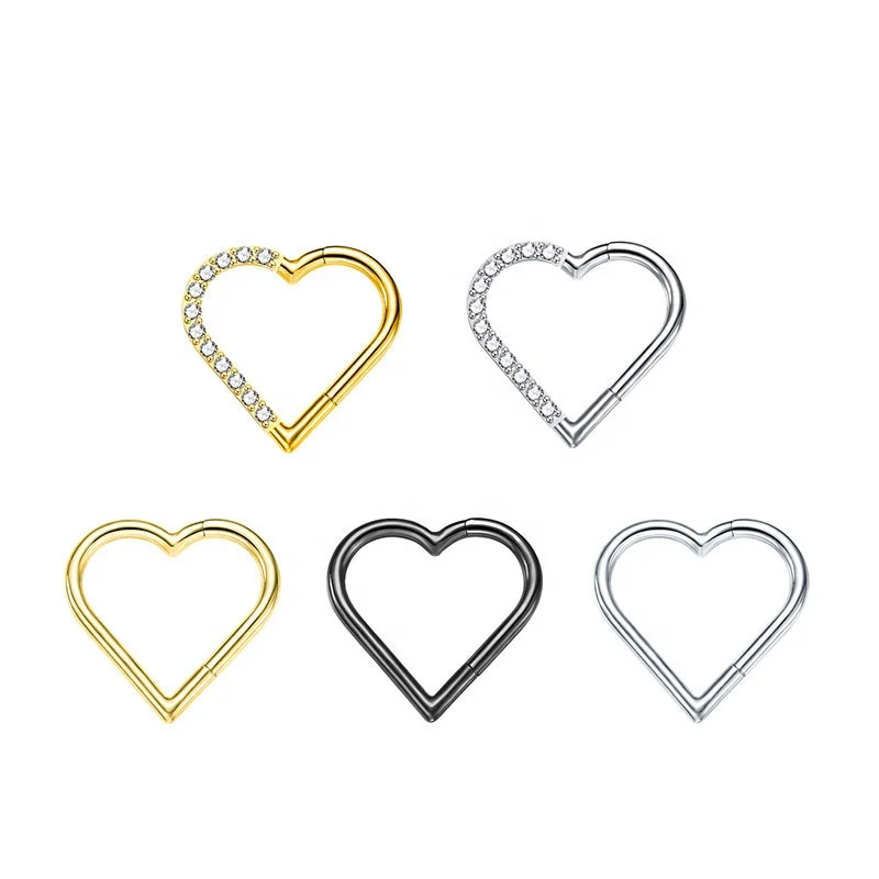 Zoor Wholesale Titanium Heart-Shaped Earring Hinged Segment Hoop Body Piercing Jewelry with PVD Plating Fashion & Classic Style