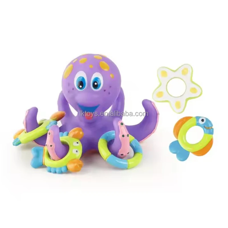LK Toys Baby Bath Toys Octopus Bathing Toys Ring Purple Octopus 5 Hoopla Rings Develop Children Hand-eye Coordination