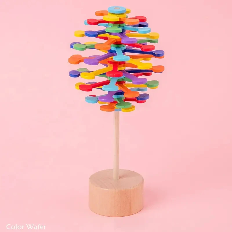 Toys Wholesale China Educational Wooden Rotary Lollipop Stress Relief Spin Toy Yiwu Toys