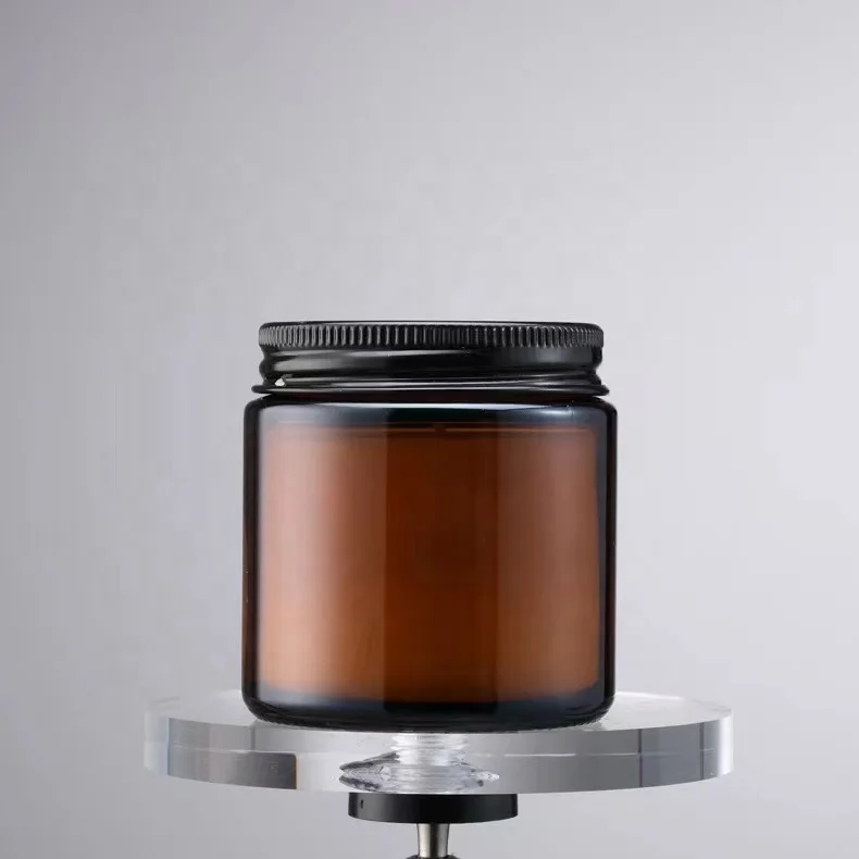 High Quality Ready to Ship 60ml 120ml 250ml 500ml 1000ml Amber Candle Container Heat Resistant Glass Candle Vessels with Lid
