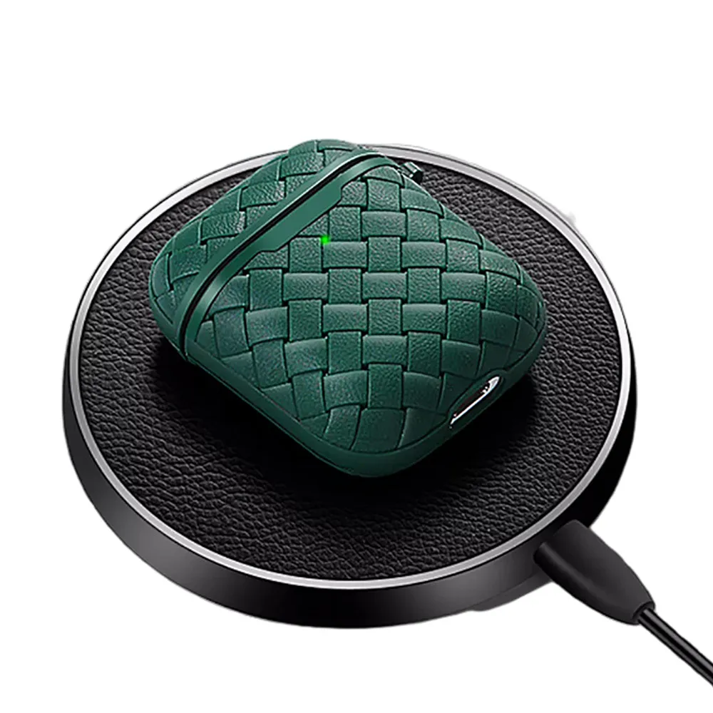 Breathable Leather Case  BT Wireless Earphones Soft TPU Luxury Braided Cover  Charging Case Bag