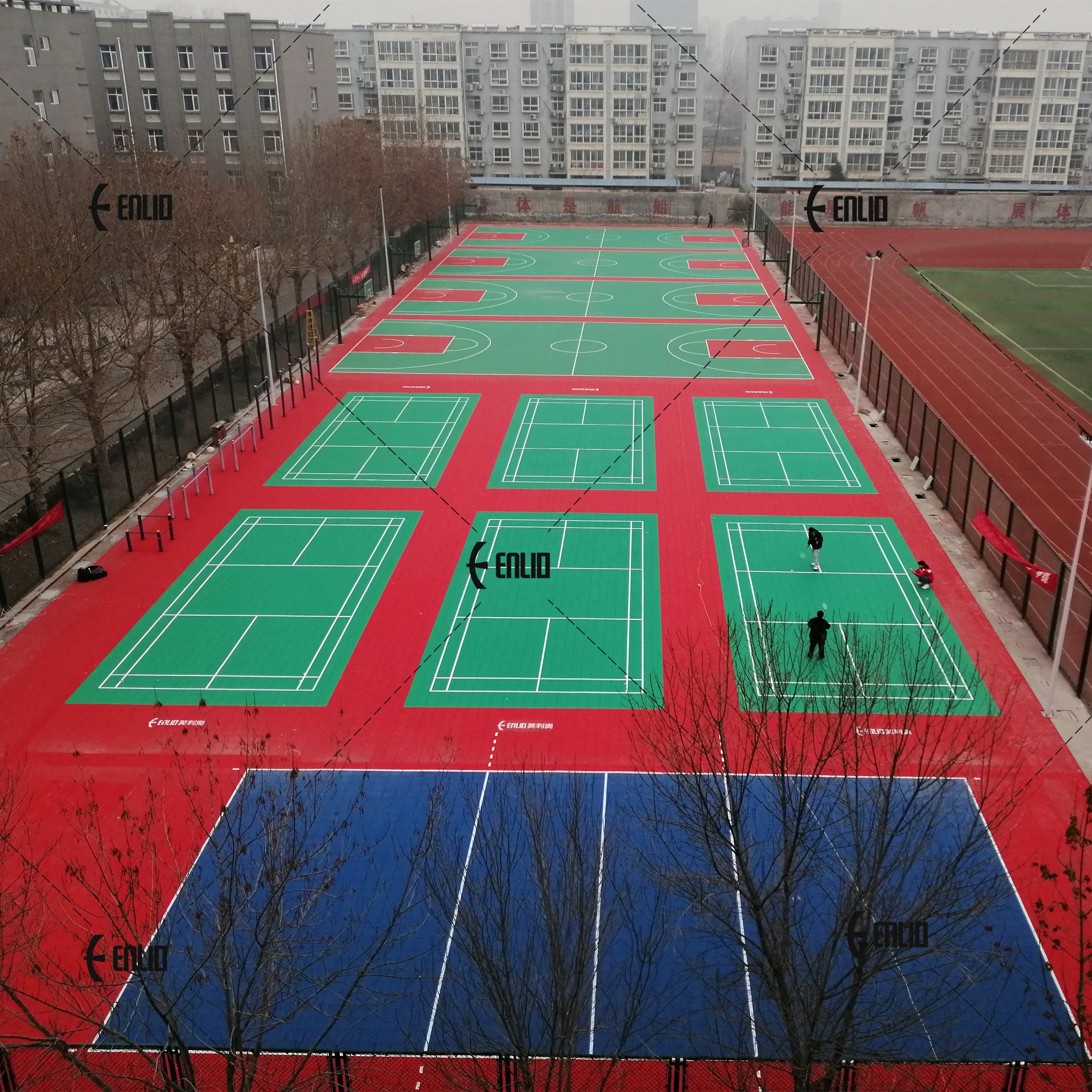 Enlio cheap polypropylene hockey pickle ball court interlocking tiles plastic interlocking court floor