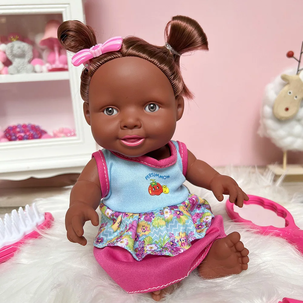 Wholesale factory 25CM vinyl silicone black baby dolls African american black girl doll with clothes