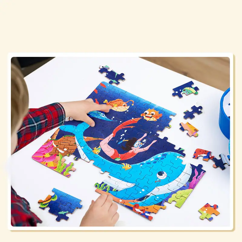 2024 100pcs Paper Box Cartoon Jigsaw Puzzle Board Games DIY Children Early Educational Baby Learning Toys For Kids Boys Girls