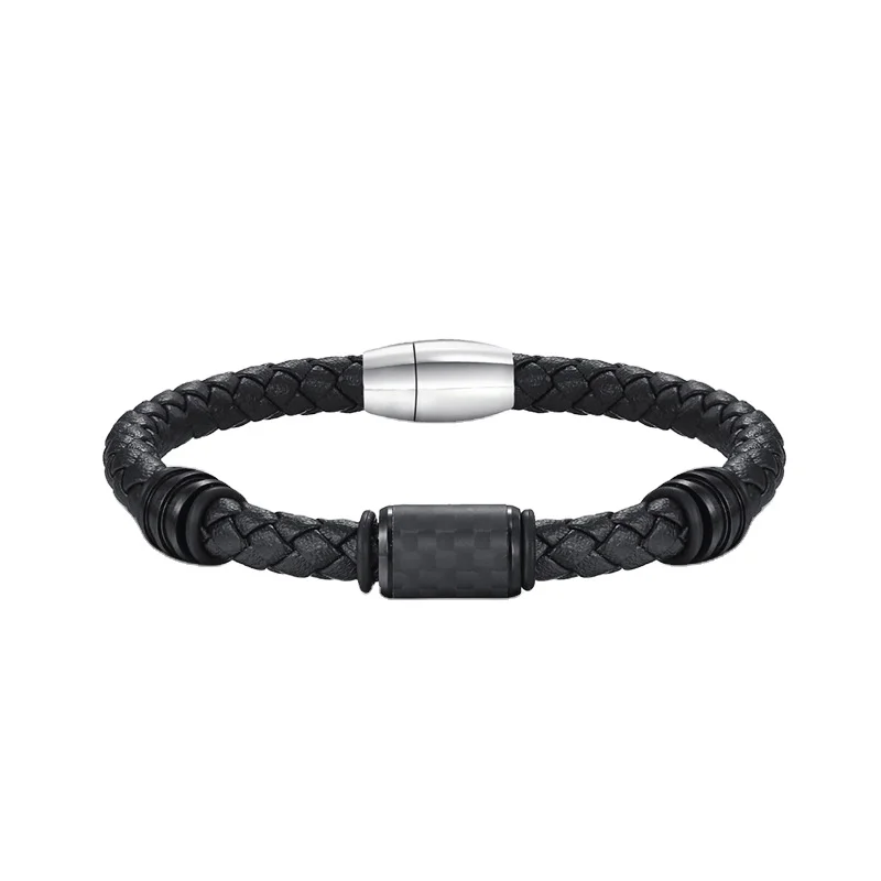 New Arrival Casual Jewelry Twist Leather Woven Chain Bracelets Stainless Steel Geometric Clasp Bangles Men Fine Bracelet
