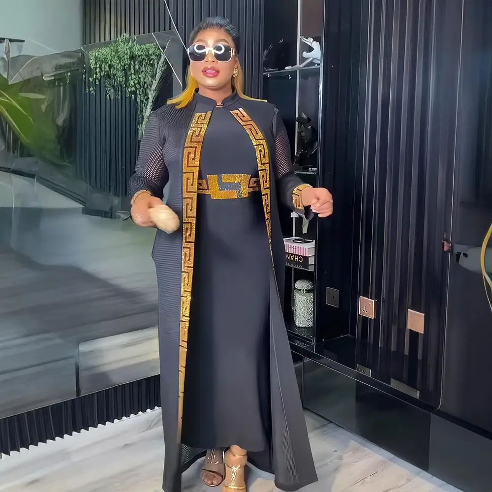 Luxurious Womens African Clothing Rhine Stone Decoration African Clothes For Women a two-piece set African Evening Dresses