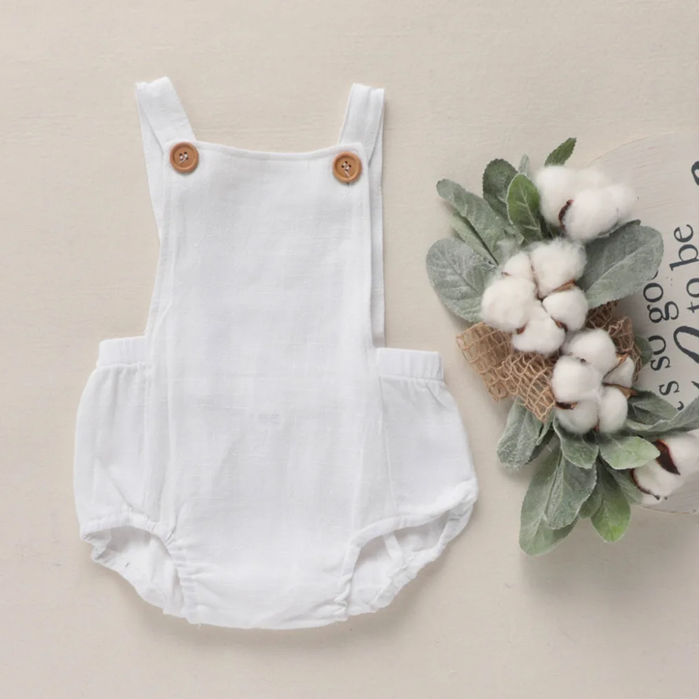Fuyu 100% Organic linen Cotton sleeveless onesie for babies Buttons Bubble Newborn Baby Rompers Clothes