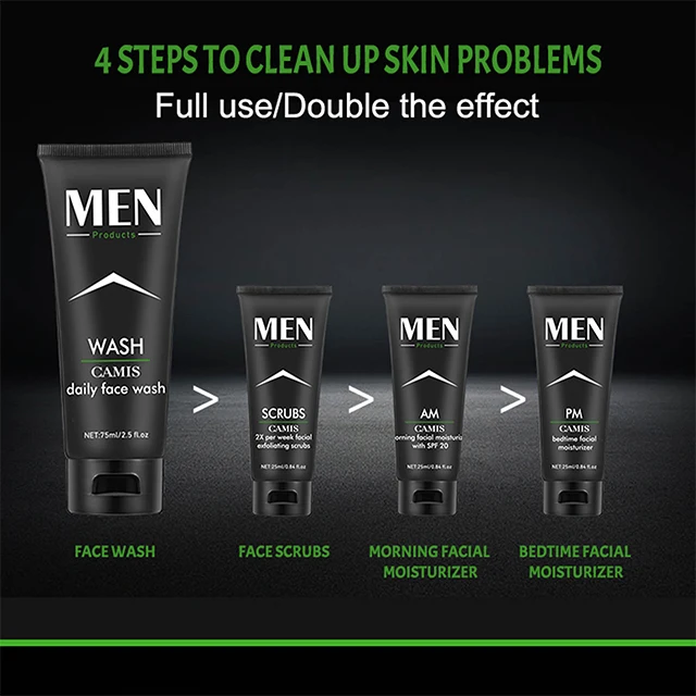 Private Label Organic Korean Facial Moisturizing Skincare Set Face Wash Face Crean Day And Night Cream Men Skin Care Set