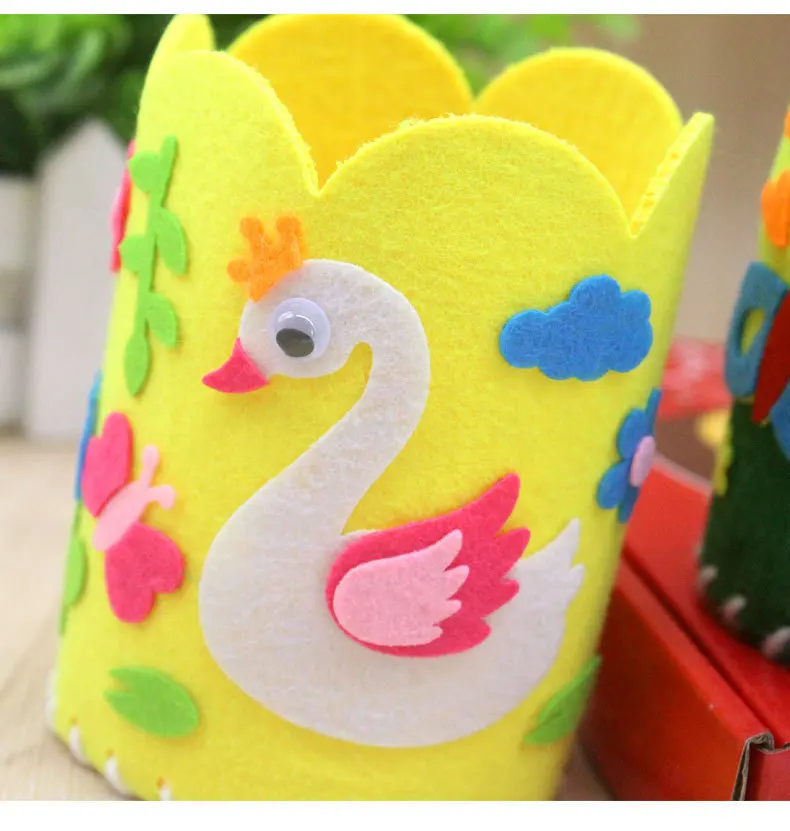 Diy Felt Soft Cute Pocket Desk Container Pen Holder Handmade Pencil Container Kids Colorful Sewing Toy
