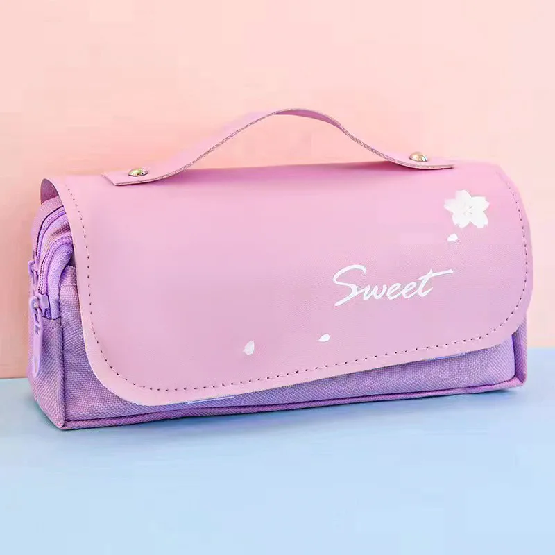 Custom Multifunction PU Aesthetic Pencil Box Cute Girls School Stationery Pen Bag for Kids Korea style