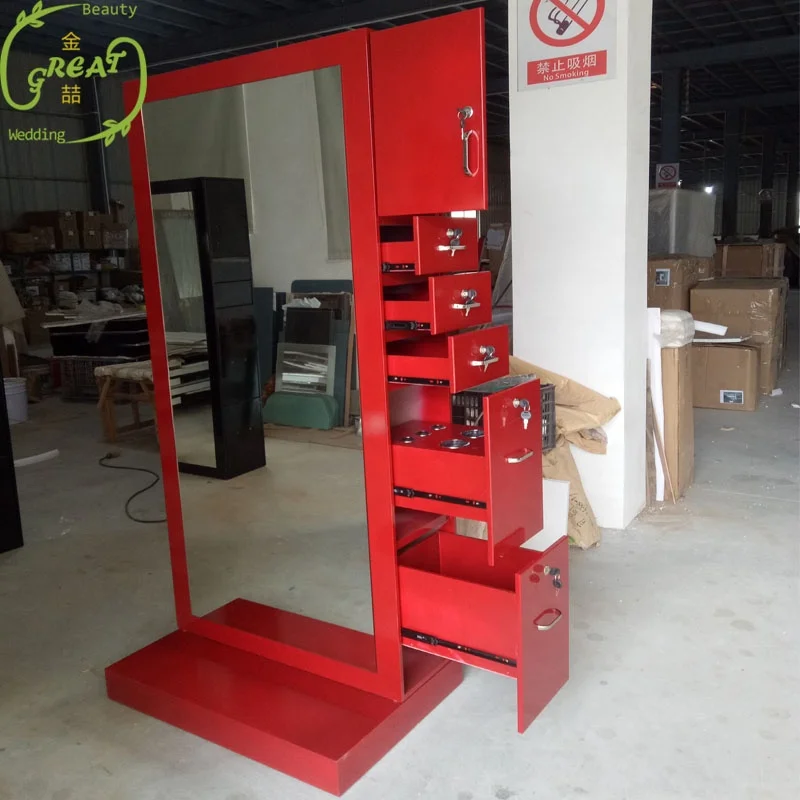 Foshan Great 2020 New Style Design Salon Red Single/Double Sided Mirror Styling Station With Manufacturer Price