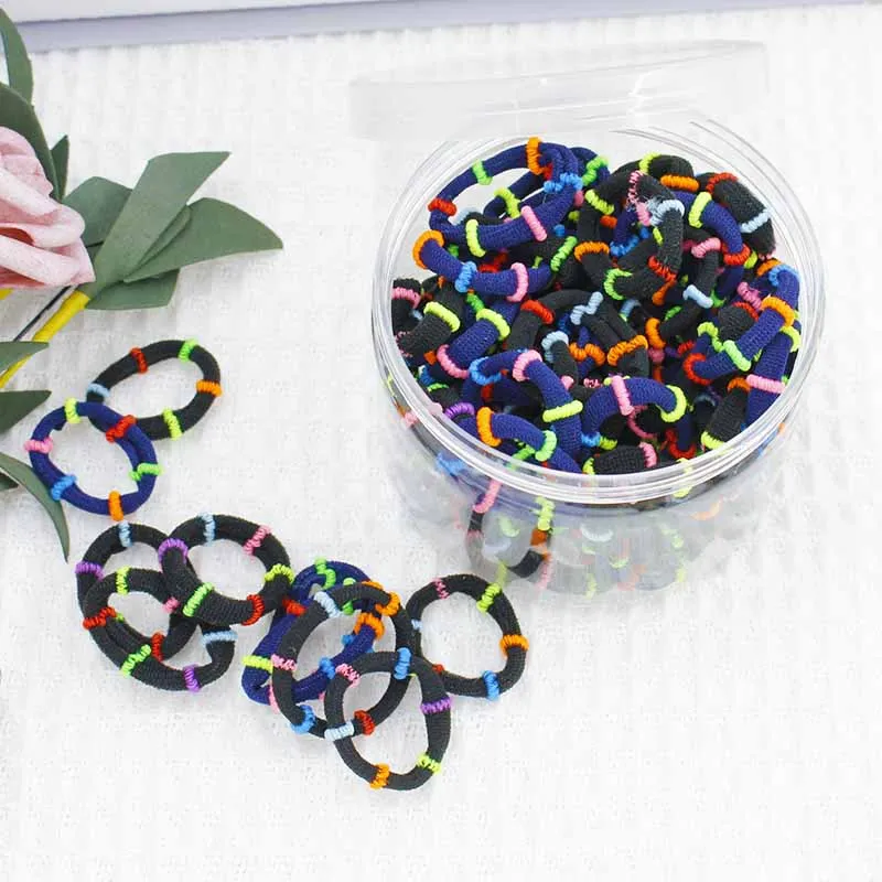 kids mix color mini elastic hair bands with stripes pack in box cute girls hair band 100pcs per box