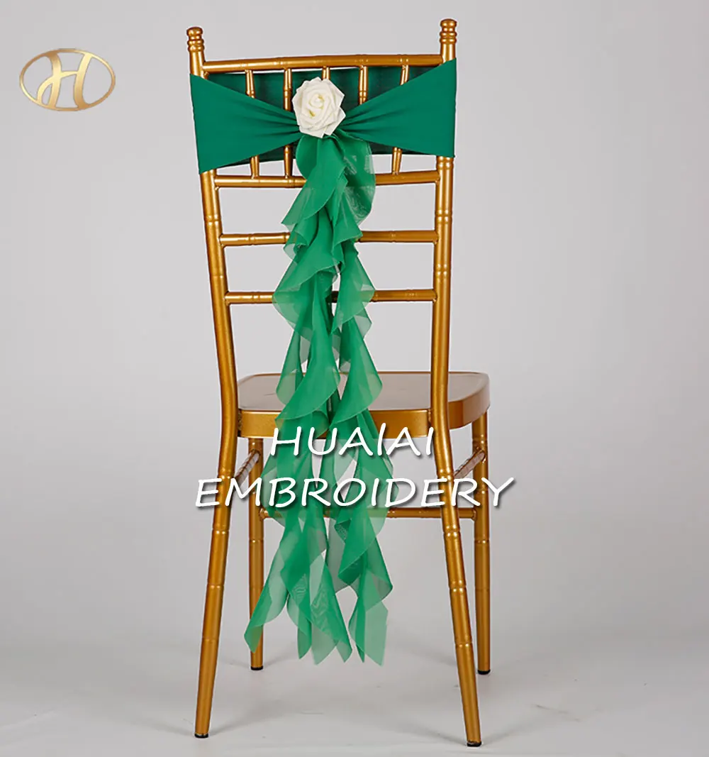 Custom Organza Chair Bow Sashes Wedding Events Party Birthday Decor Long Fringe Chair Cover Sash Organza Tassel Chair Sashes