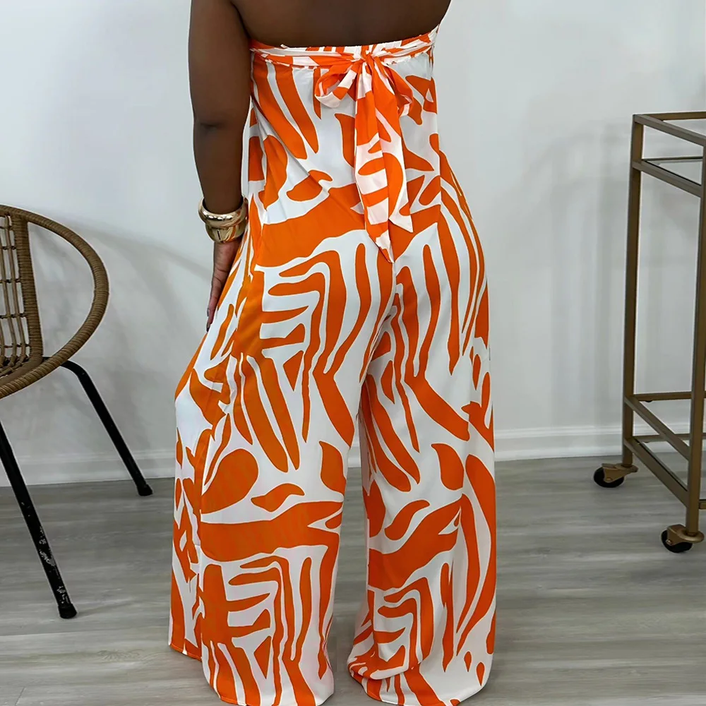 Liu Ming Clearance Sales Fashion New Women Sexy Strapless Print Sleeveless Casual Loose Wide Leg Jumpsuit