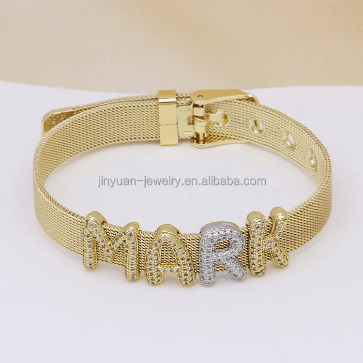 Jinyuan Brass Luxury Personalised Name Designer Diy Initial Letters Watch Band Bracelets