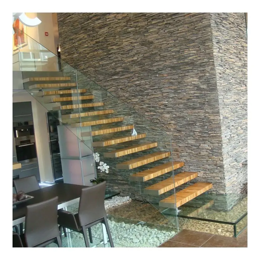 Prefab stairs floating steel wood stair case design