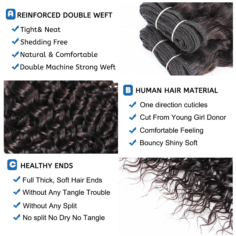 10A Remy Virgin Human Hair Brazilian 18 Inch Weave Weft Extension Wet And Wavy Water Wave Curl Bundles