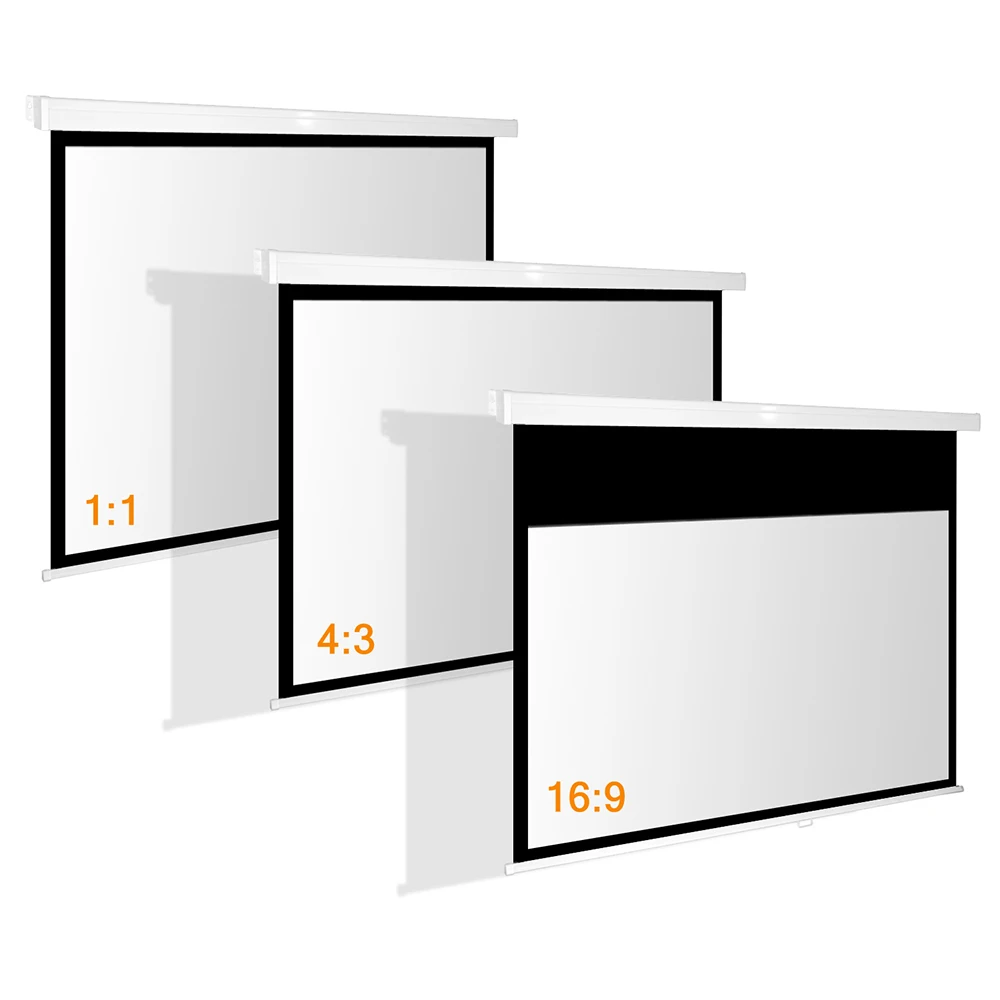 XJK 60 Inch 4:3 Matt White Hand-pulled Self-locking Projector Screen Wall-mounted Hd Manual Automatic Locking Projection Screen
