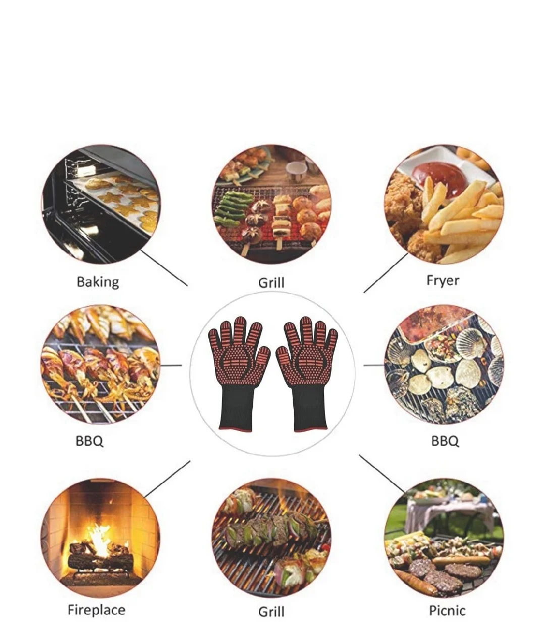
bbq gloves thermal fireproof High temperature Mittens safety protection work glove grill 